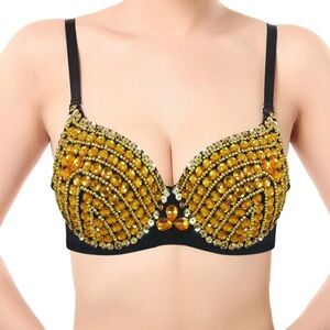 Beaded Black and Gold Belly Bra